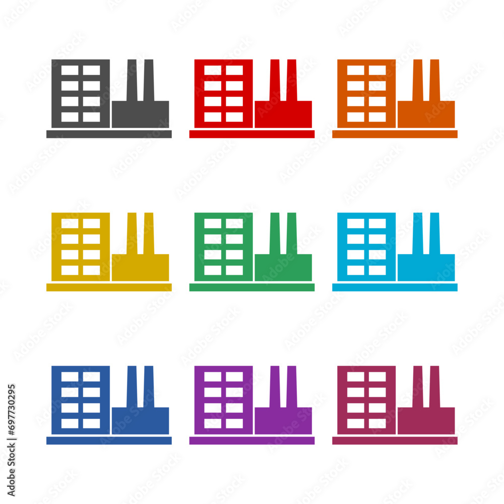 Factory icon isolated on white background. Set icons colorful Factory icon isolated on white background. Set icons colorful