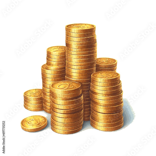 golden stack on coins money watercolor paint for business card decor