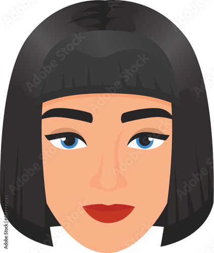 Woman head with hair bangs. Female face with short haircut cartoon vector illustration