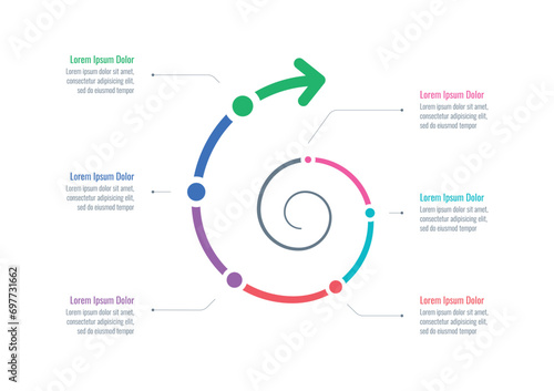 colorful spiral infographic template. web, internet, annual report, magazine information template. six steps infographic template