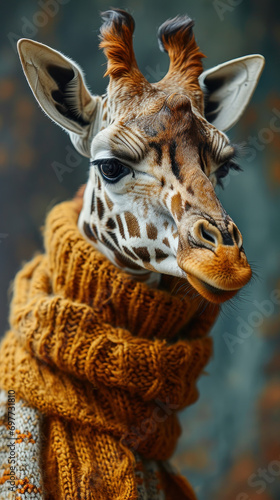 Elegance in Heights: Giraffe in a Stylish Scarf. Generative AI © Sascha