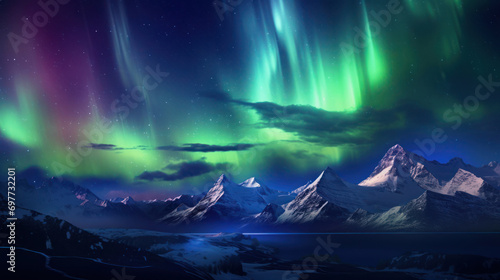 The ethereal magic of the Aurora Borealis over a mountain range © basketman23