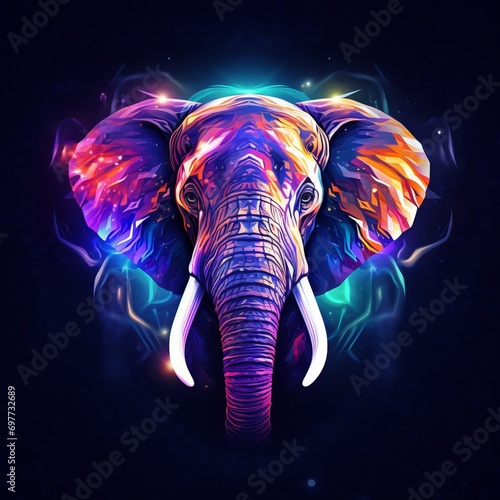 elephant portrait logo with neon strokes and colors , generated by AI