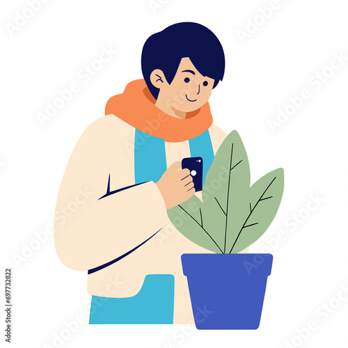 A person with his plant,Nature and Wellness ,Flat vector illustration