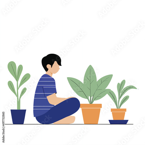 person holding a plant,Nature and Wellness ,Flat vector illustration