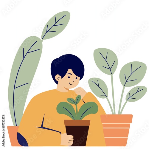 A person with his plant,Nature and Wellness ,Flat vector illustration