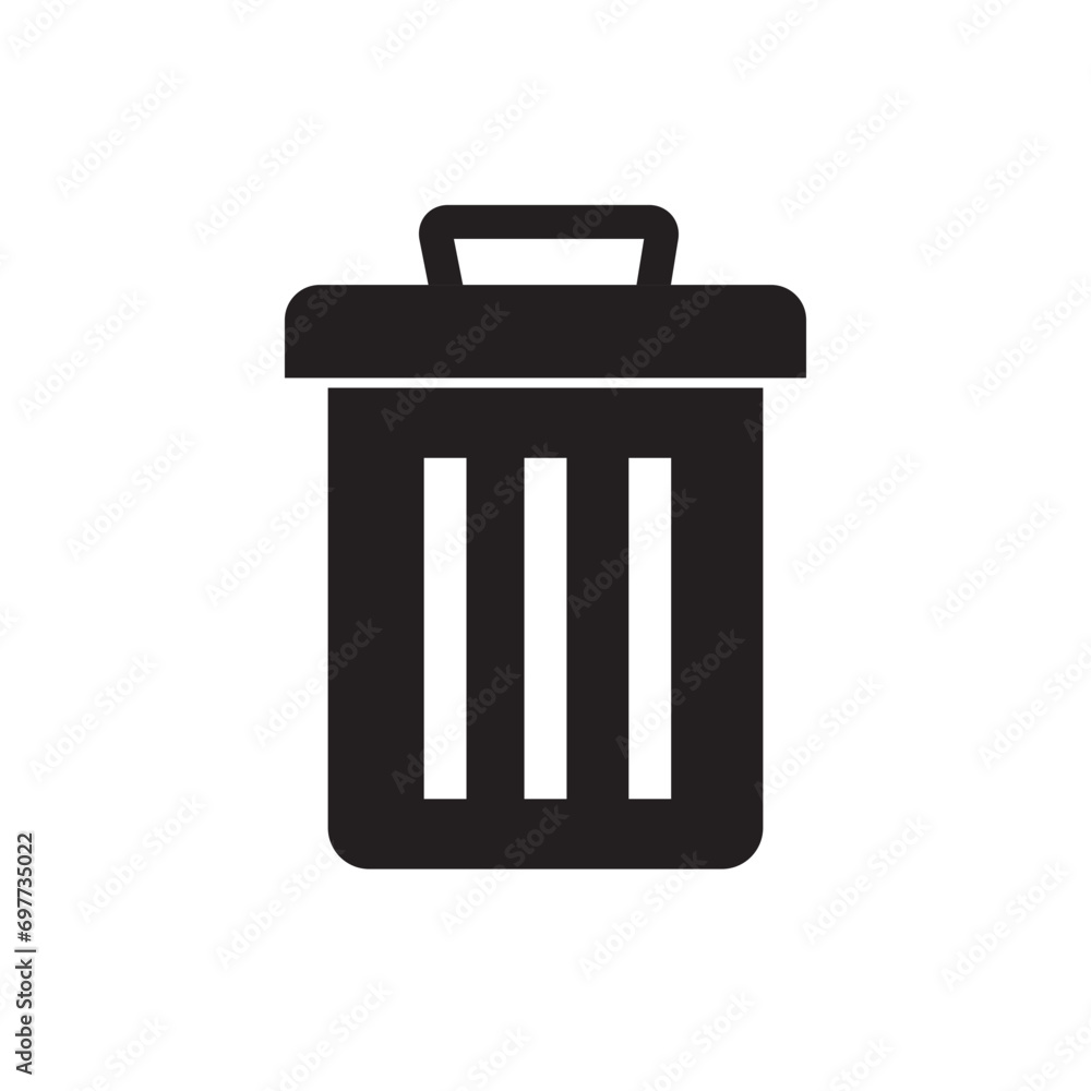 Trash can icon symbol vector in solid style on white background Trash can icon symbol vector in solid style on white background
