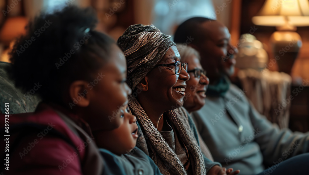 A Black family, including children and adults, looking joyfully together. The concept of family unity and joy. A Black family, including children and adults, looking joyfully together. The concept of family unity and joy.