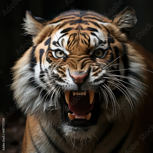 Angry roaring Royal Bengal Tiger isolated on black background  Endangered animal of Sundarbans