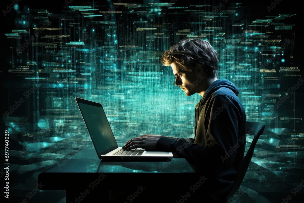 ai, business, engineer, network, technology, innovation, professional, artificial intelligence, developer, development. close up to software engineer, looking at laptop for find some error to fix it. ai, business, engineer, network, technology, innovation, professional, artificial intelligence, developer, development. close up to software engineer, looking at laptop for find some error to fix it.