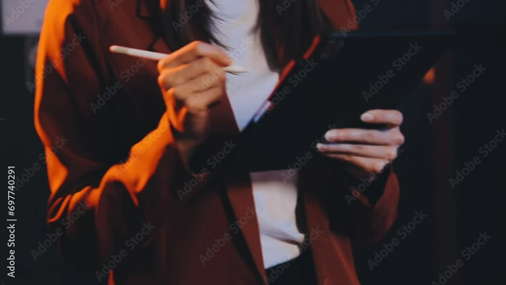 Careful Businesswoman Analyzing Financial Graphs Report On Computer ...