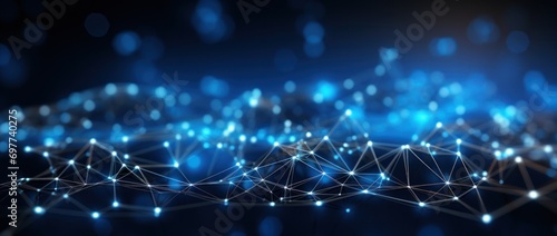 polygon, science, structure, tech, connection, futuristic, network, neural, connect, cyber. dynamic wave of particles and lines. abstract futuristic background. big data visualization. 3D rendering.