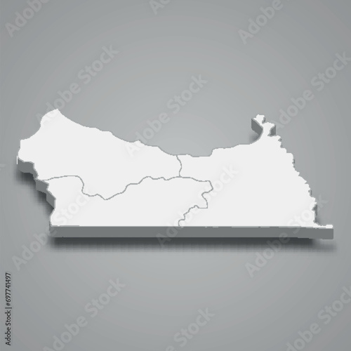 3d isometric map of Kolda is a region of Senegal