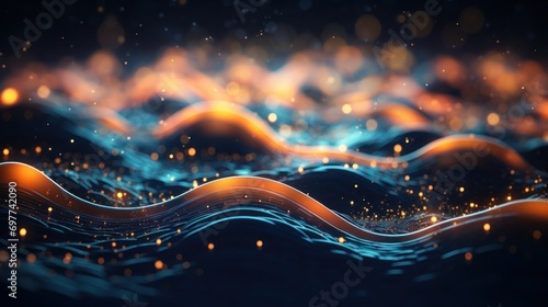wave, line, art, curve, design, flow, motion, smooth, flowing, gradient. abstract art background image with smooth lines mystery blue color motion curve mix it middle, likes liquid via ai generate. photo