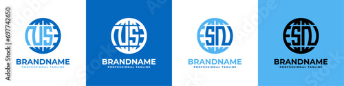Letter NS and SN Globe Logo Set, suitable for any business with NS or SN initials.