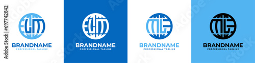 Letter LM and ML Globe Logo Set, suitable for any business with LM or ML initials.