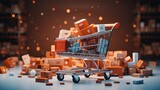 E-commerce elements with shopping cart, Express box, Electronic and digital products. Generative AI.