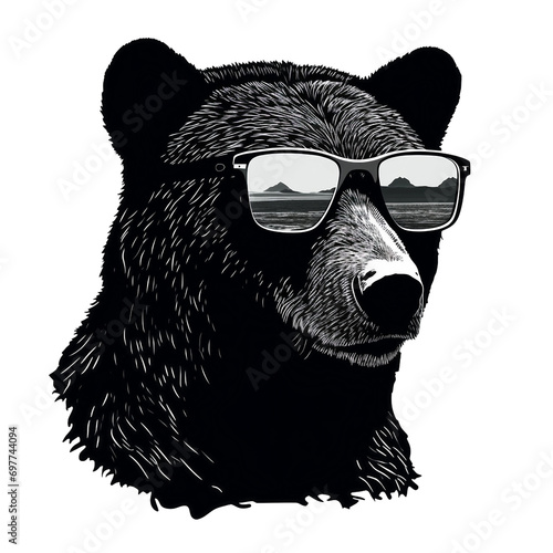 Stylish Black Bear with Sunglasses PNG