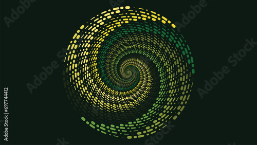 Abstarct spiral bubble dotted green background.