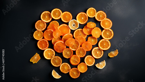 Dried fruit oranges in the shape of heart symbol