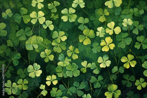 Seamless pattern with clover leaves. St. Patrick's Day background. photo