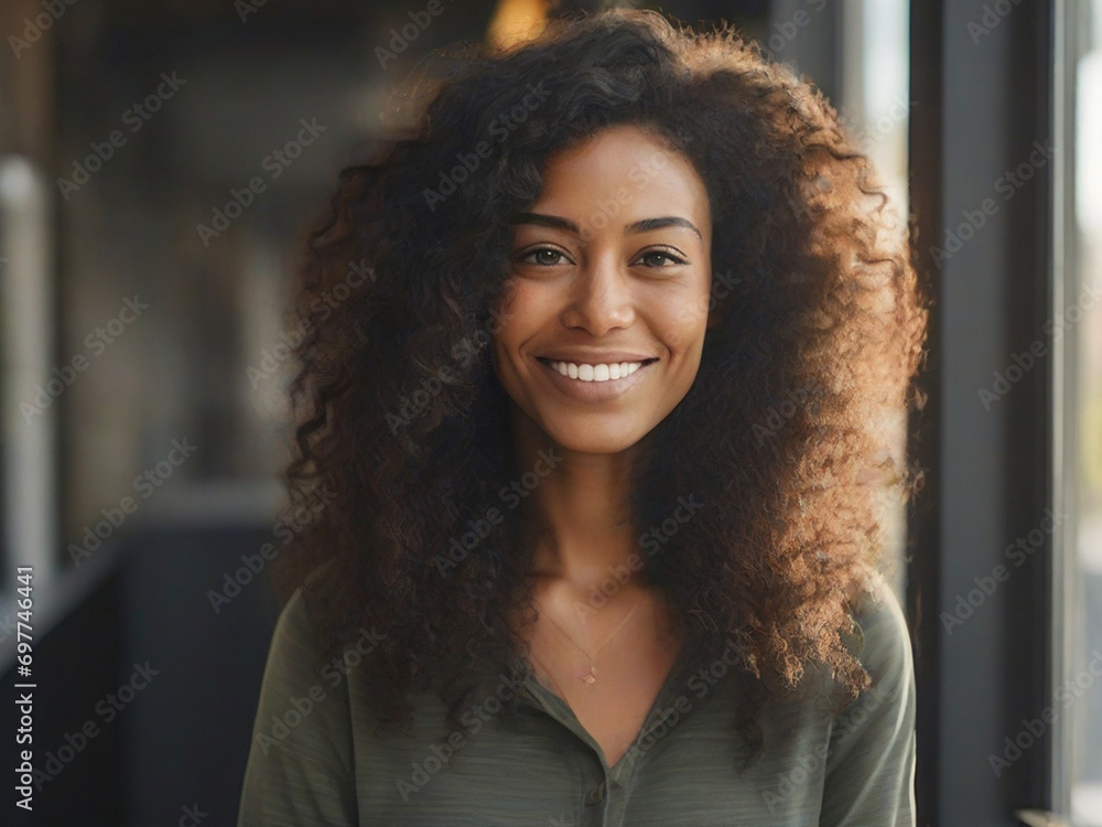 Portrait of a beautiful happy 30 year old Hispanic woman with long hair