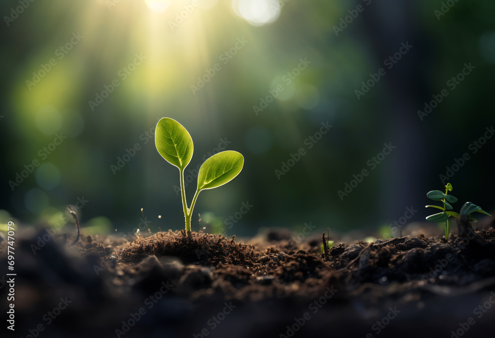 Tree sapling growth in Forest nature background, ai generative Tree sapling growth in Forest nature background, ai generative