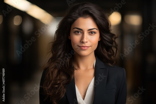 portrait  business  businesswoman  office  opportunity  co-worker  working space  leadership  smile  elegance. portrait image is close up businesswoman at working space. behind have office asset.