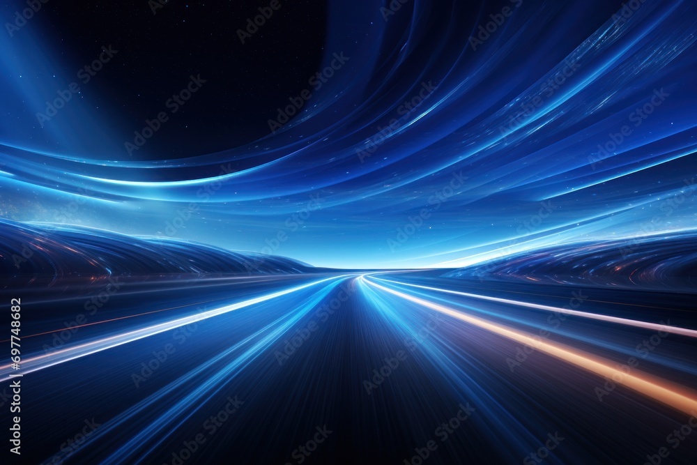 wave, line, art, curve, design, flow, motion, smooth, flowing, gradient. abstract art background image with smooth lines mystery blue color motion curve mix it middle, like in fantasy via ai generate. - obrazy, fototapety, plakaty 