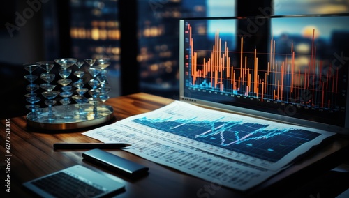 business, financial, finance, graph, investment, growth, stock, analysis, technology, chart. data finance analyzes profitability of working companies with digital augmented reality graphics via AI.