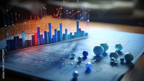 business, financial, finance, graph, investment, growth, stock, analysis, technology, chart. data finance analyzes profitability of working companies with digital augmented reality graphics via AI. photo