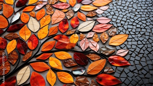 Colorful stained glass window background. Abstract pattern of colorful autumn leaves