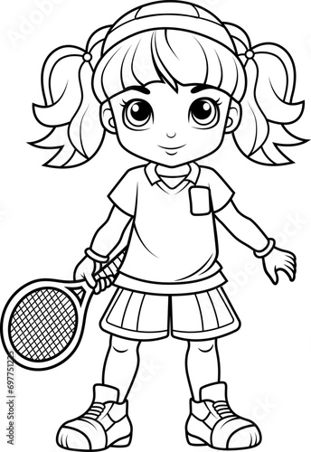 Hand drawn outline of a female badminton player