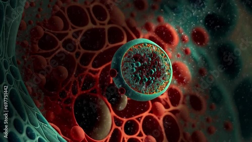 Animation of a damaged and disintegrating cancer cell. photo