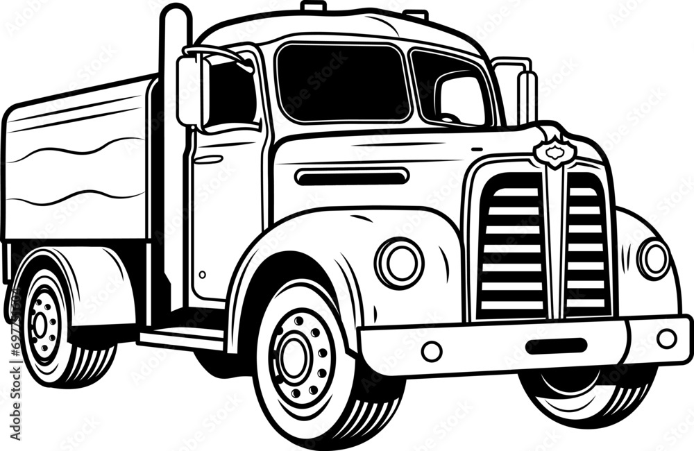 Truck isolated on white background, monochrome style