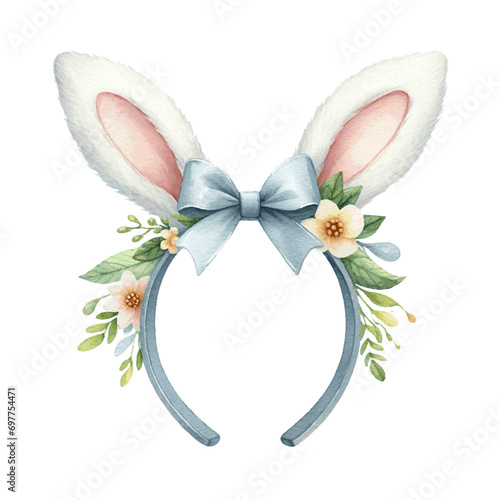watercolor headband with bunny ears isolated on white background