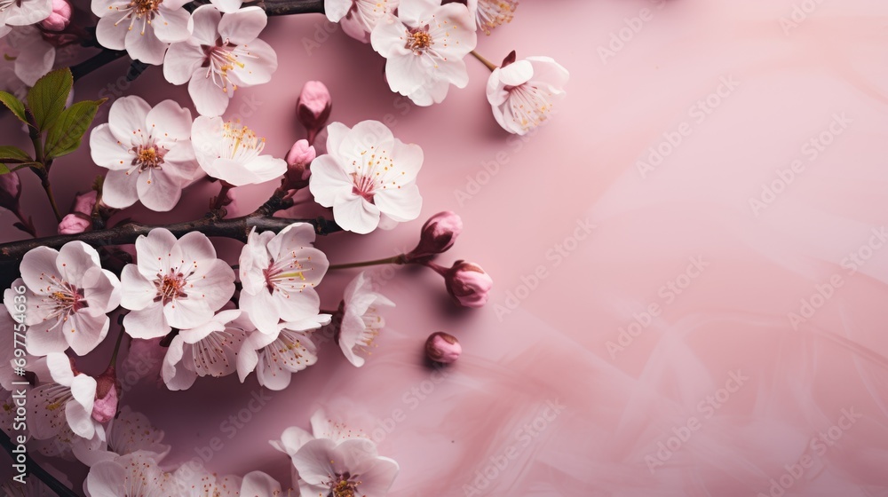 Branch of cherry blossoms on pink background Branch of cherry blossoms on pink background