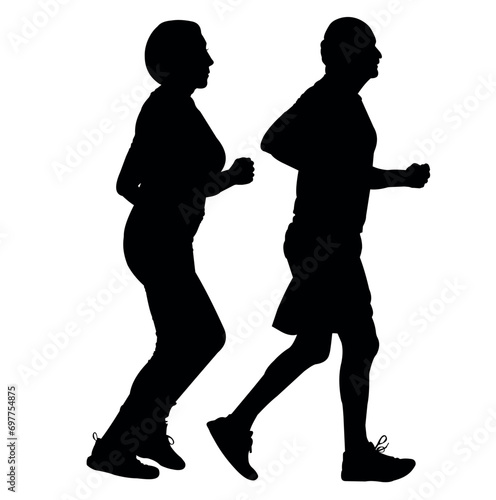 Walking old man and women vector silhouette