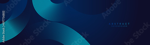 Abstract Dark Blue Waving circles lines Technology Background. Modern gradient with glowing lines shiny geometric shape and diagonal, for brochure, cover, poster, banner, website, header