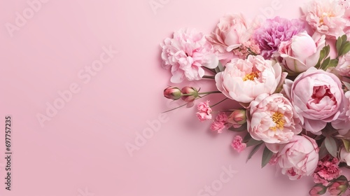 Peonies roses on pink background with copy space.Generater by AI .Mother's Day. © tino