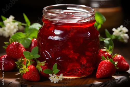 Vibrant Strawberry Jam Jar Photo