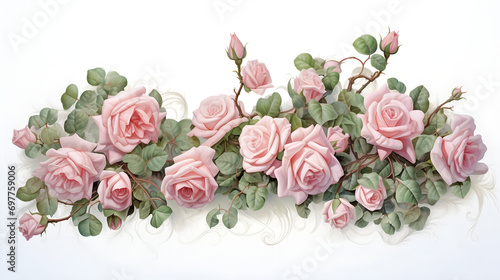 Set of pink peonies isolated on white. Pink flowers with leaves and bouquet of peonies. AI generative.