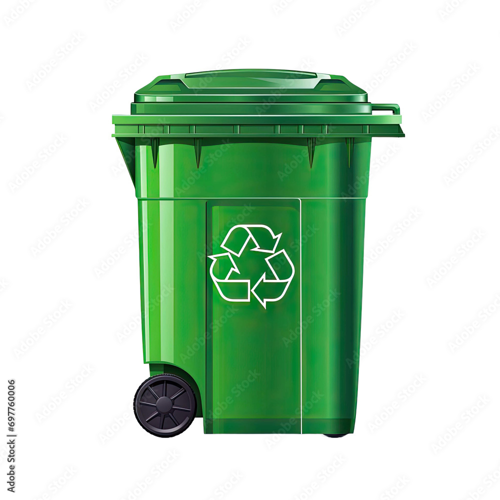 Green Garbage Container with Recycling Symbol, isolated on Transparent Background Green Garbage Container with Recycling Symbol, isolated on Transparent Background