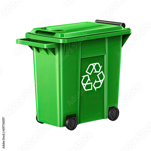 Green Garbage Container with Recycling Symbol, isolated on Transparent Background © Ferdous