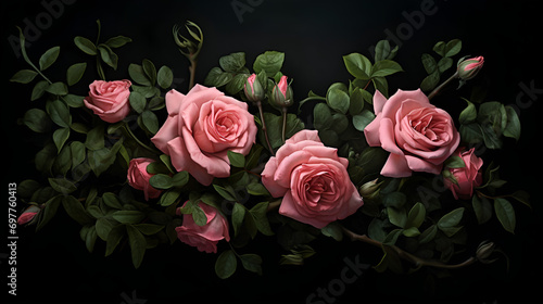 Set of pink peonies isolated on white. Pink flowers with leaves and bouquet of peonies. AI generative.