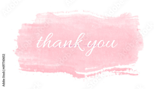 thank you lettering, thank you card, ready to print, vector hand drawn lettering, banner, borderline, white lettering on with floral wreath isolated on transparent background, pink splash