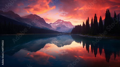 The stunning dawn illuminated the still lake with a kaleidoscope of colours. © ckybe