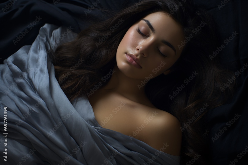 Fototapeta premium Gorgeous young lady resting in bed during the night.