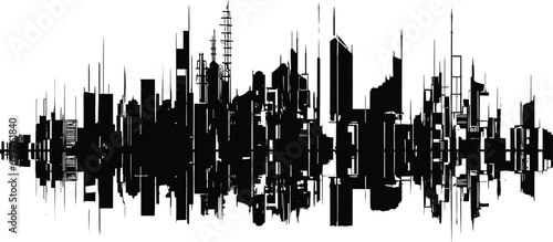 Black Cityscape: Vector Illustration of Futuristic Urban Architecture building, Abstract Digital Design for Banner Background,  Innovation, Futuristic, Technology Concept, architect 