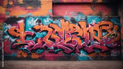 Graffiti wall background. An urban graffiti-covered wall  providing a vibrant and artistic backdrop for text or slogans. Copy space.